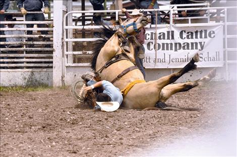 A cowboy takes a tumble.