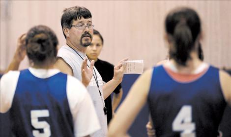 Les Rice coaches a Lady Bulldogs basketball practice in 2008. Rice has been coaching at Mission High School in St. Ignatius for 33 years. 