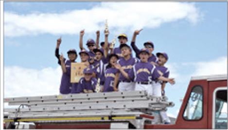 The Finley Point Rural Fire Department helps Polson’s 12U All Star team celebrate their State Championship baseball win with a ride through Polson aboard a fire engine.