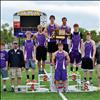 Members of the Charlo High School boys State champion track team include Jacen Petersen, front. Back row, left to right: Coach Jim Petersen, Michael Delaney, coach Bret Thompson, Dalton Delaney, Connor Daugherty, Webb O’Neill, Tra Ludeman, Kail Pope, Tyler Delaney, coach Jared Miller. Not pictured: Coach Mike Krahn (because he was taking the  photograph).