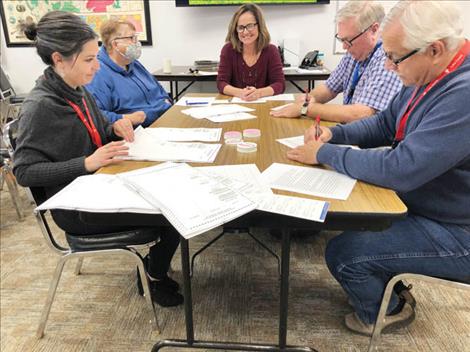 Recounting Ronan: Clerk and Recorder Katie Harding, Ronan Ward 1 incumbent Marilynn Tanner, Lake County Election Administrator Toni Kramer, and Lake County Commissioners Steve Stanley and Bill Barron were on hand for last Monday’s recount of ballots for Ward 1.