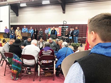 A drum group closes the Bison Range Restoration celebration, held Saturday afternoon at Salish Kootenai College in Pablo, with a version of “Home on the Range.”
