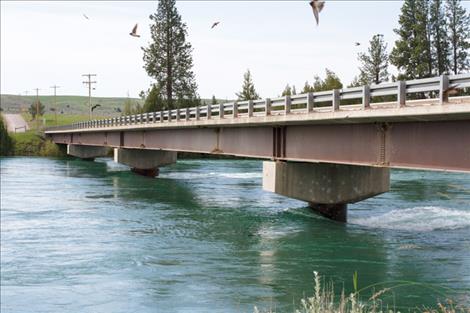 The Flathead River flows fast and full under Buffalo Bridge. Boat launches at both Buffalo and Sloan’s Bridge were mostly submerged last week