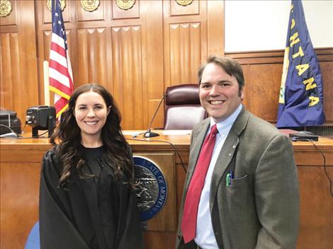 District Court Judge Molly Owen administered the oath of office to new Lake County Attorney James Lapotka last Thursday.