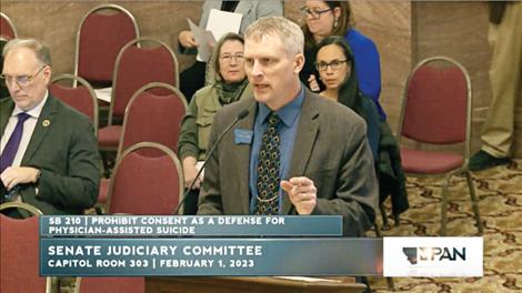 Sen. Carl Glimm, R-Kila, presents Senate Bill 210 to lawmakers on the Senate Judiciary Committee in January, 2023. 