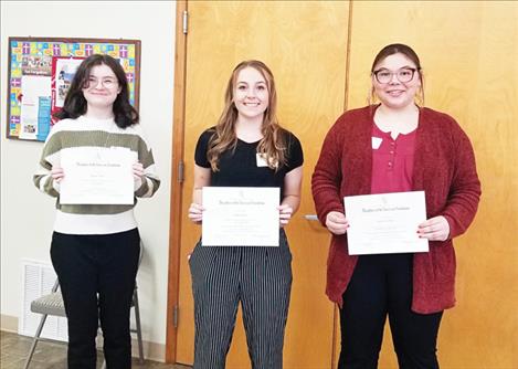 DAR Good Citizens: Megan Upton of Arlee High School, Sidney Bauer of Charlo High School and Cella Van Huss of Thompson Falls High School