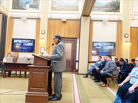 Rep. Jonathan Windy Boy, D-Box Elder, presents his opening statement for House Bill 317 to the Senate Public Health, Welfare and Safety Committee Wednesday at the state Capitol. 