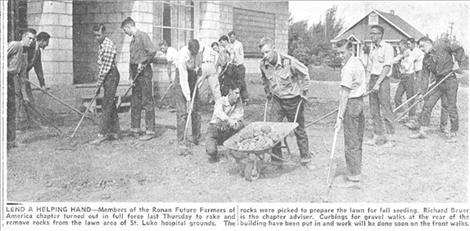 CEO Steve Todd shares this photo of FFA volunteers working to develop the lawn area of St. Luke Community Hospital in September of 1953 during employee orientations. 