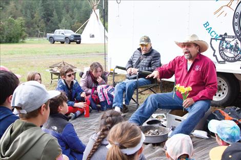 Scott Kiser, of the Mission Valley Back Country Horsemen, talks to students about the importance of “leave no trace” when exploring outdoors and the specifics of how to do so.