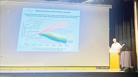 Steve Running closed his presentation Tuesday with a graphic demonstrating temperature levels under a suite of different emission scenarios. 