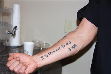 Rich Janssen, Jake’s father, has tattoos of his son’s writing on his forearm.