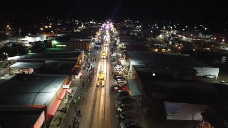 Beau Biggs photo Ronan parade of lights as seen from above Main Street.