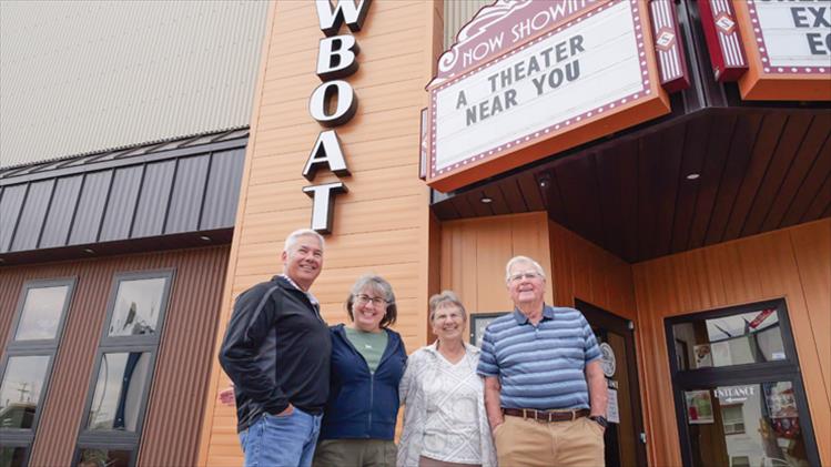 Gary and Becky Dupuis and Ayron and Howard Pickerill, owners of Polson Theatres, Inc., stand in front of the Showboat Stadium 6 – one of Montana’s newest and nicest movie venues. 