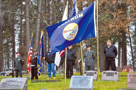 Members of the Ronan VFW stand guard during a Veteran’s Day ceremony in remembrance of Laverne Parrish. 