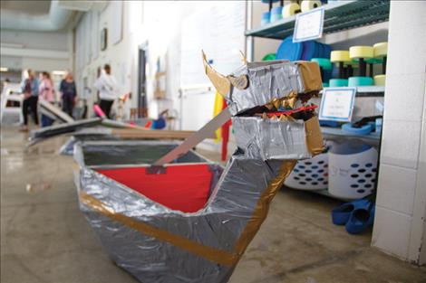 Paul Venters’ advisory class won the fifth-grade challenge with this 11-foot, 9-inch dragon boat complete with head and tail. Four gallons of Elmer’s glue were used to glue the boat’s cardboard together and strengthen its walls.