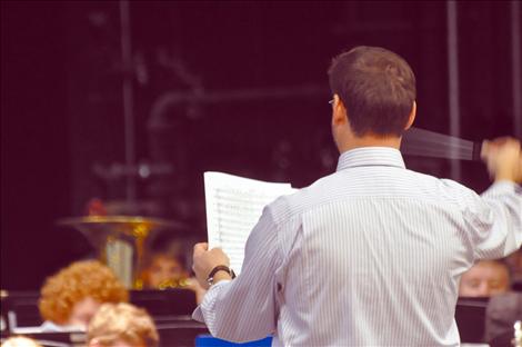 Guest conductor Dusty Molyneaux directs students from across Mission Valley at the fourth annual band festival. 