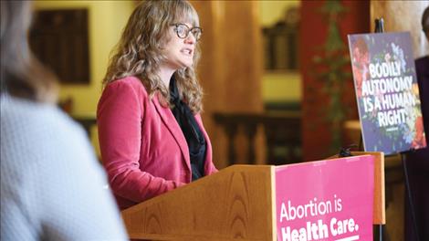 Martha Fuller, CEO and president of Planned Parenthood of Montana, speaks at a press conference at the state Capitol building on Feb. 2, 2023.