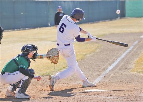 Cody Haggard gets a hit during the game against Whitefish.