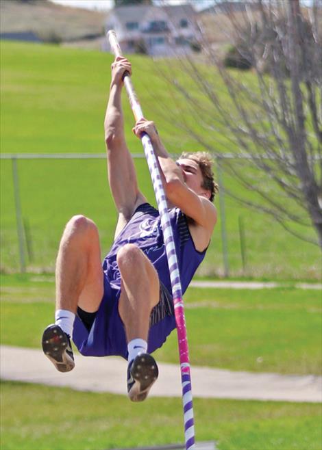 Charlo Viking Hayden Hollow, right, competes in the Pole Vault.