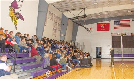 Daniel Ament speaks to Charlo students about his life before and after a vaping-related, double-lung transplant.