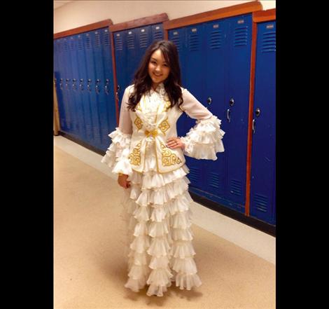 Altynay Kosherbekova, Mission High School exchange student also known as "Allie," wears a dress traditional to her Motherland, Kazakhstan.