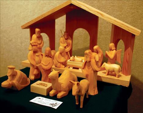 A hand-crafted creche is one of several works of art at Sandpiper Art Gallery in Polson.