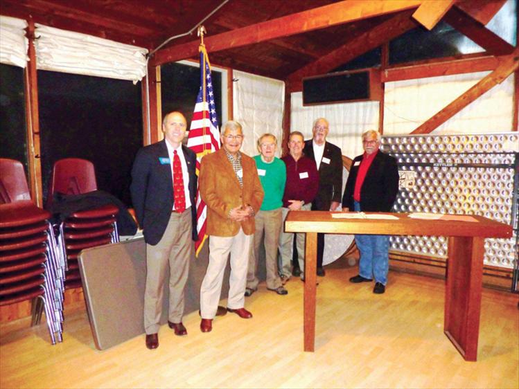 Local Pachyderm officers and board members for the 2014 calendar year were installed during a Dec. 13 Christmas party and dinner in Polson. Pachyderm is a national organization of Republicans with open meetings to provide information on all sides of issues. Pictured in photo are board members Greg Hertz and Frank Delgado, Treasurer Irv Milheim, First Vice President Larry Ashcraft, President David Nash and Induction Officer Lake County Commissioner Bill Barron. Not pictured are Second Vice President John Cummings, Secretary Carol Cummings and board member Norm Johnson. Pachyderms meet at the Rural Fire Station across the bridge in Polson on the second and fourth Fridays of each month at noon.