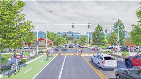 A conceptual rendering shows what Main Street could look like facing east across the intersection of First Street and where US Hwy. 93 will be.
