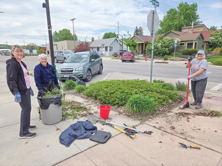 Volunteers Jeanne Doepke, Linda Greenwood and Gerry Browning clean, prune, pull weeds and deadhead plants at the flowerbeds at the corner of Fifth Ave. E. and Main Street. Volunteers maintain the corners along Main Street from May until September each year. Several of our volunteers are no longer able to help and new volunteers are needed to replace them. Please contact Suz Rittenhouse at 406-260-0480 if you can help.
