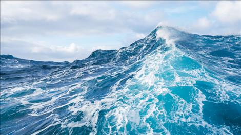 An ocean swell rises in the in the Atlantic Ocean. 