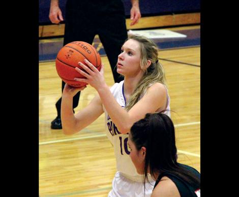 Polson Lady Pirate Skyla Krantz concentrates on making a free throw at the charity line.