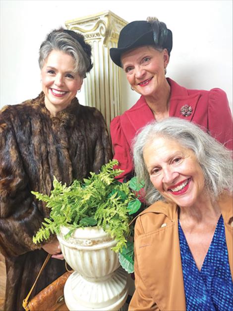 Courtesy photo From left, Caroline McDonald, Shellie Winebrenner, and Kyle Geyer portray three widows who meet once a month for tea, before going to visit their husbands’ graves.