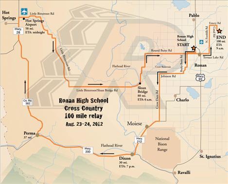 The 100-mile route run by Ronan’s cross-country teamcarried them through Perma, Dixon, Moiese, Hot Springs Charlo and Ronan.