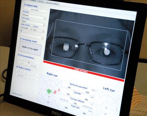Glasses sometimes block the mobile vision screener used by Missoula and Polson Lions Club members.