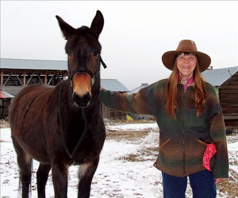 Mary Waite’s mule Scout recently tagged along with Polson half-marathon runners.