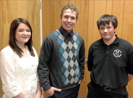 Julia Maddy, Frank Pope and Riley DeLong pose for a photo after competing in the American Legion Oratorical Scholarship Contest held at Polson High School on Thursday, Feb. 20. The three high school juniors, two from Mission Valley Christian Academy and one from Polson High School, were awarded scholarship monies for their efforts.