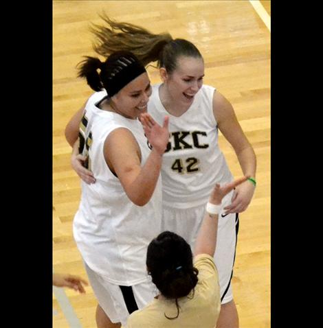 SKC Lady Bison celebrate a win over the Lady Jeggs of Arizona.