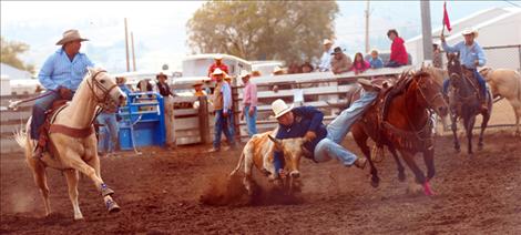  Wade Colliflower bulldogs a steer at Sunday’s UIRA Regional Finals rodeo.