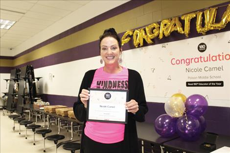 Polson Middle School teacher Nicole Camel has received an award for excellence in literacy instruction.