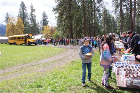 Fourth graders file through the April 30 Ag Days lunch line.