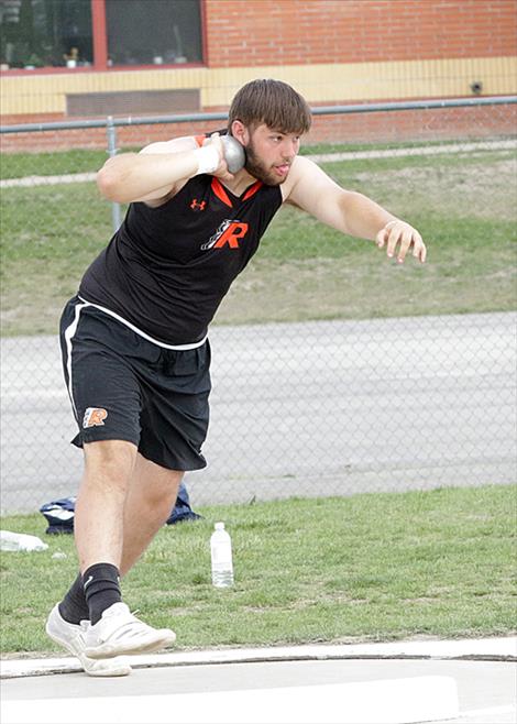 Mason Wyman of Ronan places sixth in the shot put.