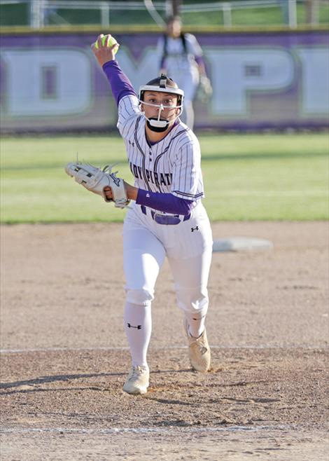 Polson senior Samantha Rensvold pitches for the last time on her home field.