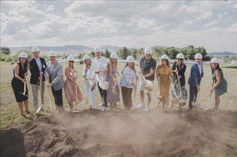 Turning over the ceremonial first shovelfuls of dirt at the July 14 groundbreaking are: Steph Goble, Chief Philanthropy Officer, Providence Montana Health Foundation;  Scott O’Brien, Chief Executive, Providence Eastern Washington and Montana; Bill Calhoun, Chief Executive, Providence Montana Service Area; Laurie Kelly, Senior Vice President, Chief Philanthropy Officer, Providence; Caryl Perdaems, Chief Administrative Officer, Providence St. Joseph Medical Center; Eric Sprunk, Honorary Co-Chair, Critical Access Campaign; Blair Sprunk, Co-Chair, Critical Access Campaign; Kelly Bagnell, OB-GYN, Chief of Staff, Providence St. Joseph Medical Center; Howie Long, Honorary Co-Chair, Critical Access Campaign; Diane Long, Co-Chair, Critical Access Campaign; Ali Santore, Chief Communications and External Affairs Officer, Providence; Erik Wexler, President and CEO, Providence; Megan Beard, Senior Philanthropy Officer, Providence Montana Health Foundation. 