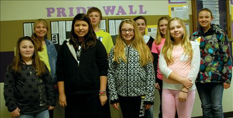 January Polson Middle School students of the month are Kassidi Dwelle, left, Olivia Jensen, Kyree Lindquist, Sam Schultz, Maddy Bissegger, Hope Unger, Alexis Terry, Bella Farrier and Shawntaya Burland. Not pictured are, from left, Courtney VanLear, Gator Cheff, and Nathan DePoe.