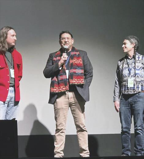 CSKT Communications Director Robert McDonald fields questions about “The Water Keepers,” which debuted at the Big Sky Documentary Film Festival. Casey Ryan stands to his left. Both McDonald and Ryan were the film’s co-producers.
