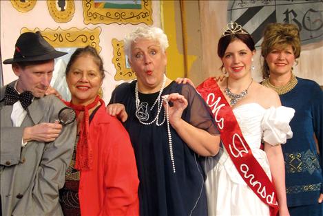Players suited up and raring to go in this hysterical farce produced by the Port Polson Players in association with The Mission Valley Friends of the Arts include, from left, Louis Jepson, Kyle Geyer, Amy Knutson, Kelsie Seville and Kara Bishop