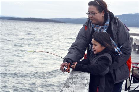 Annie and Masada Buffalo fish for lake trout during Spring Mack Days on Flathead Lake.