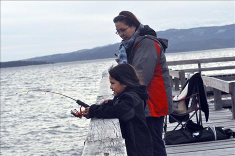 Annie and Masada Buffalo fish for lake trout during Spring Mack Days on Flathead Lake.