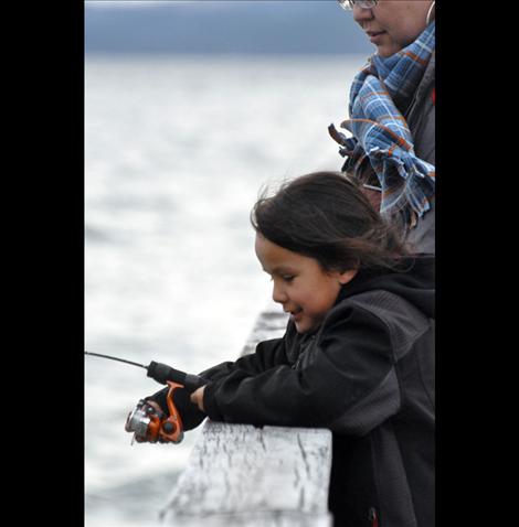Annie and Masada Buffalo fish for lake trout during Spring Mack Days on Flathead Lake.
