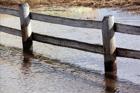 Melting snow pools in low-lying areas.